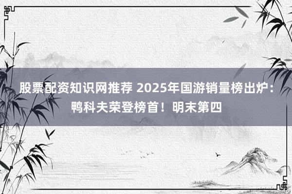 股票配资知识网推荐 2025年国游销量榜出炉：鸭科夫荣登榜首！明末第四