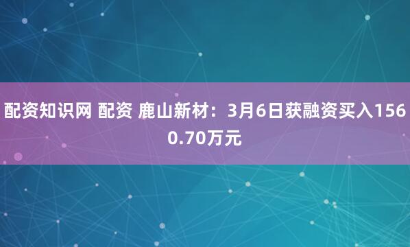 配资知识网 配资 鹿山新材：3月6日获融资买入1560.70万元