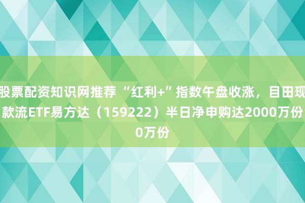 股票配资知识网推荐 “红利+”指数午盘收涨，目田现款流ETF易方达（159222）半日净申购达2000万份